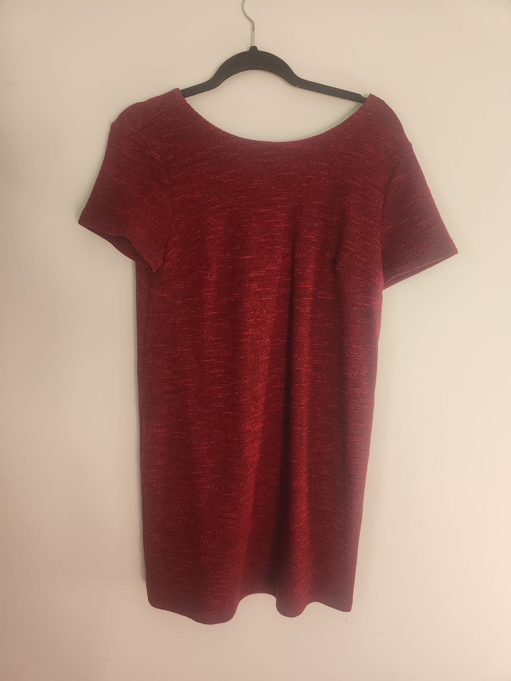 LOFT Short-Sleeve Midi Shift Dress - Burgundy Size 10 POCKETS